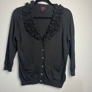 Colour Works Black Ruffle Collar Whimsigoth Fairy Cardigan Sweater Knit Top Sz L